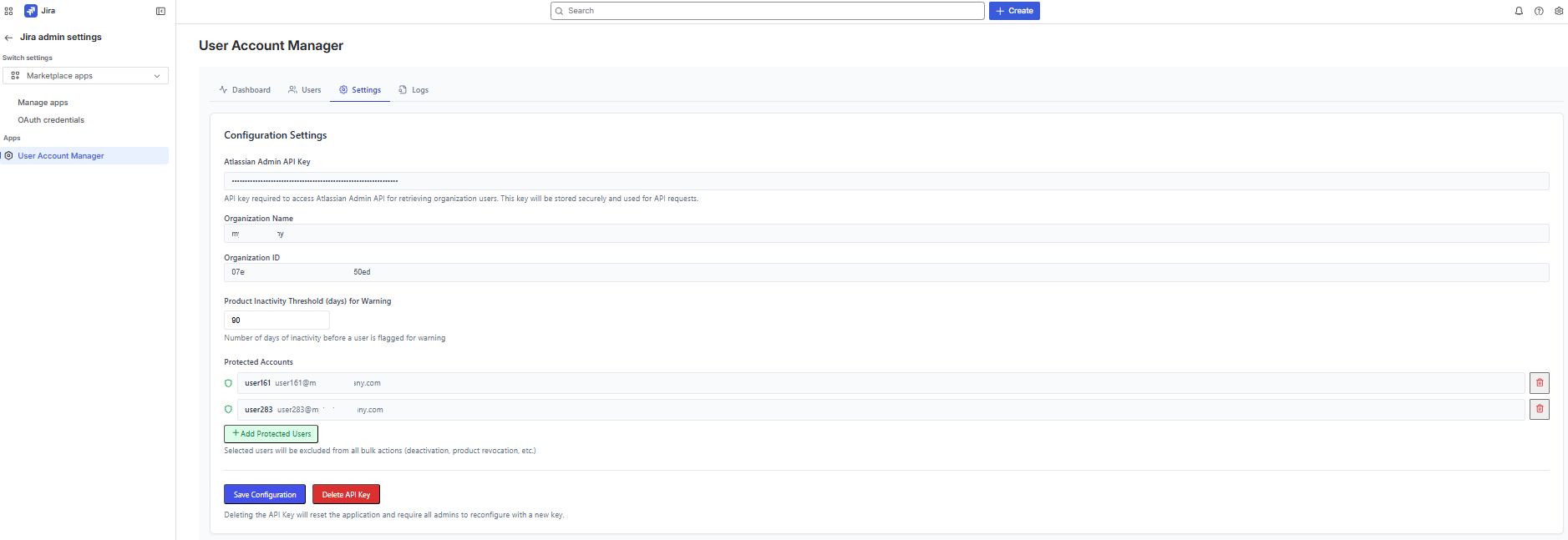 Settings tab showing API key configuration and threshold settings